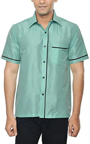 KENRICH Men's Silk Casual Shirt (ppng_pstgrnbrwnhalf, Pale green, 42)