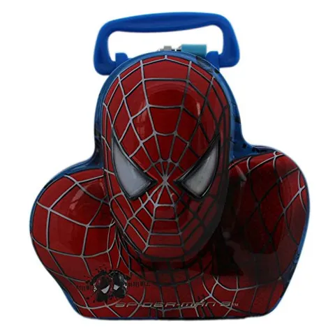 Spiderman Design Metal Kiddy Piggy Bank - Red - Coin Box, Money Safe With Handle for Kids