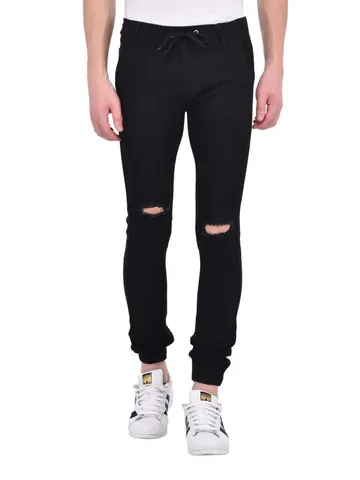 Ansh Fashion Wear Men's Denim Jogger - Regular Fit - Black - Kneecut