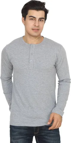 Xee Solid Men's Henley Grey T-Shirt ()