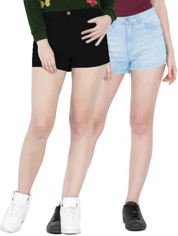 Fuego Fashion Wear Black & Blue Shorts for Women's - Pack Of 2