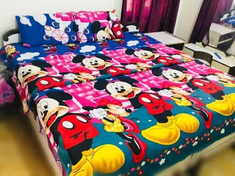 Supreme Home Collective 144 TC Microfiber Double Cartoon Bedsheet  (1 Double Bedsheet, 2 Pillow Covers, Pink, Blue)