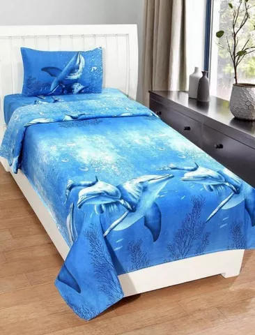 Supreme Home Collective 144 TC Microfiber Floral Single Bedsheet  (1 Single Bedsheet , 1 Pillow Cover, Blue )
