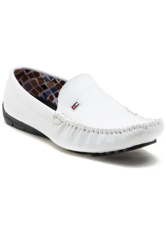iroo Men's White Synthetic Leather Loafer Shoes