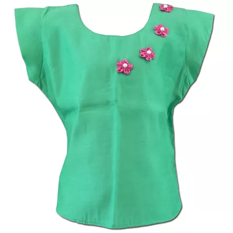 LaOcchi Green Chanderi Top with Beads and Flowers