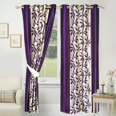 Azaani  Purple Leaf Printed Door Curtain - Pack of 2