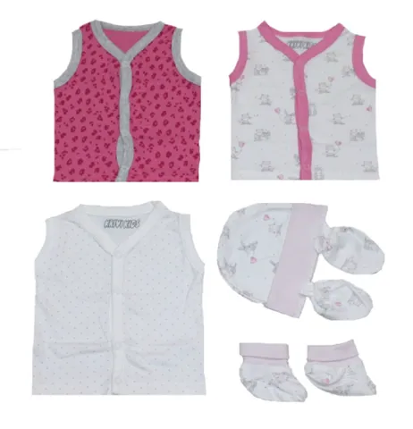 Krivi Kids Set of 3 Front Open Sleeveless Top And Cap,Bootie, Mittens For New Born Baby (0-3 Month) UNISEX