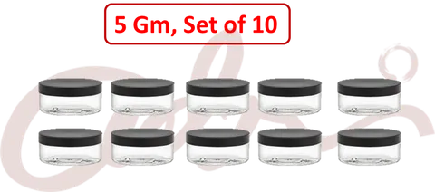 Plastic Jar - 5 Gm, Black Cap (Set of 10)