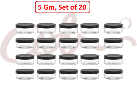 Plastic Jar - 5 Gm, Black Cap (Set of 20)