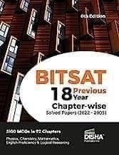 BITSAT 18 Previous Year Chapter-wise Solved Papers (2022 - 2005) 6th Edition | Physics, Chemistry, Mathematics, English & Logical Reasoning 3100 PYQs  Disha Experts