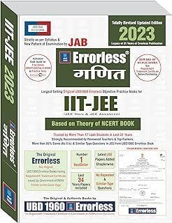 UBD1960 Errorless Mathematics Hindi(Ganit) for IIT-JEE (Main & Advanced)as per JAB (Paperback+Free Smart E-book New Edition 2023(2 volumes)by Original Errorless Self Scorer with Trademark Certificate  Experienced & Expert Team of Teachers
