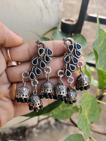 Black peacock earrings