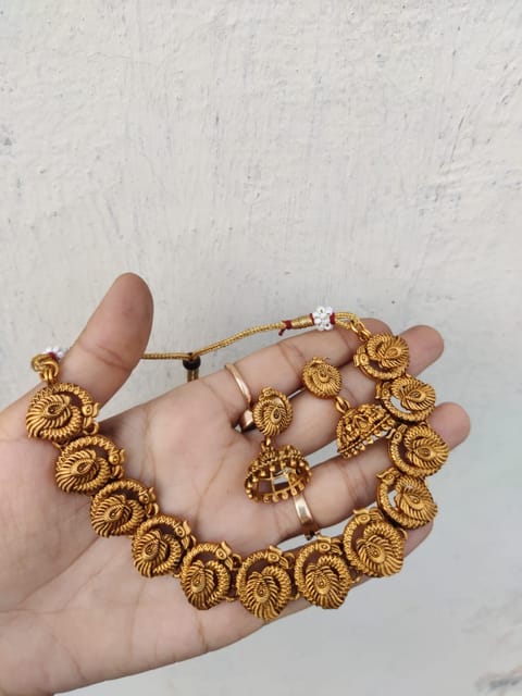 Peacock copper necklace set