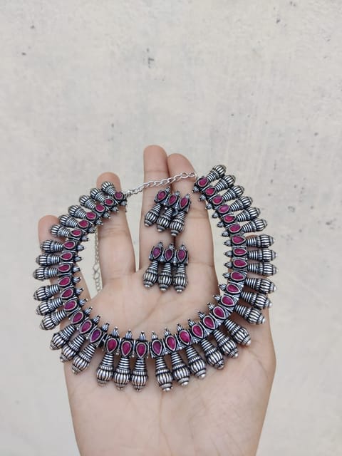 Oxidised pink necklace set