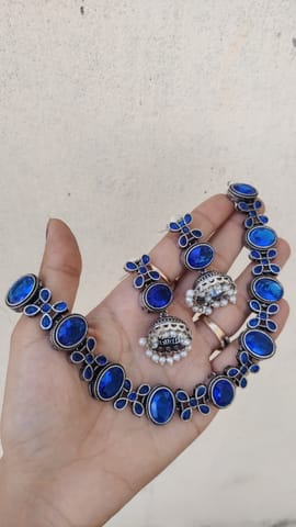 Oxidised blue necklace