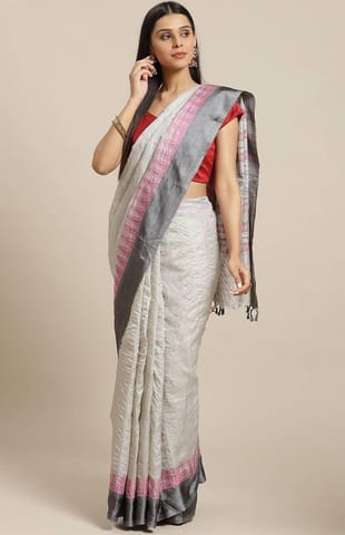 Dhaniakhali Tussar silk Saree in Grey Pink