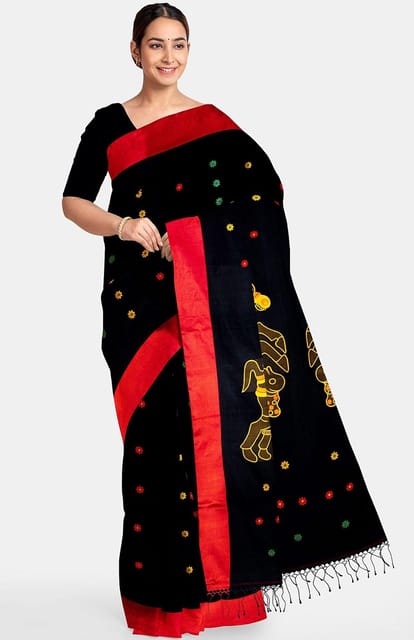 Handwoven Tangail Black Silk Saree