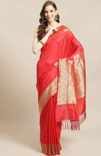 Handwoven Red Tangail Silk Saree