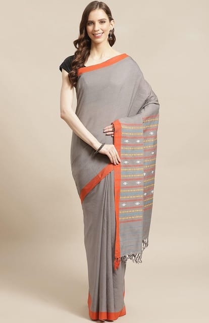 Handwoven Begumpuri Cotton Saree in Grey