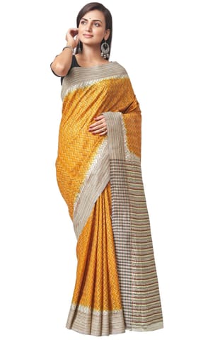 Kantha Silk Saree in Yellow Colour