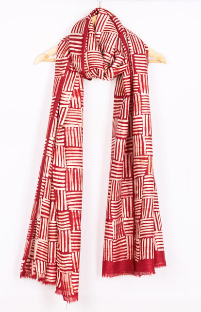 Tussar Silk Red Dupatta with Batik Print