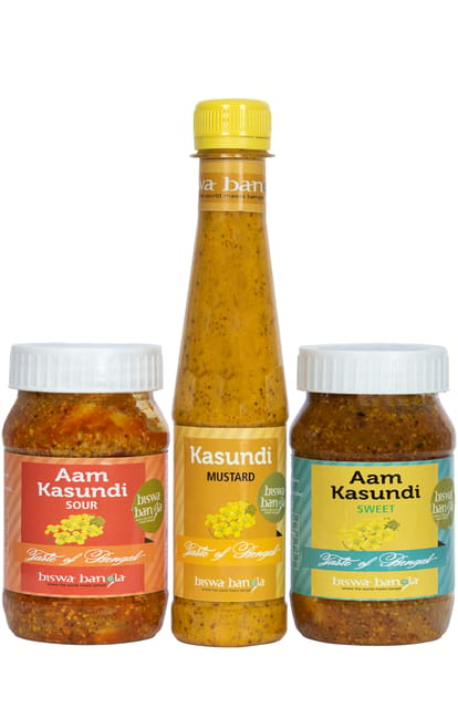 Aam Kasundi (Mango-Mustard Sauce / Pickle: Sweet - 200g & Sour - 200g) and Kasundi (Mustard Sauce - 200g) - Mixed Pack of 3