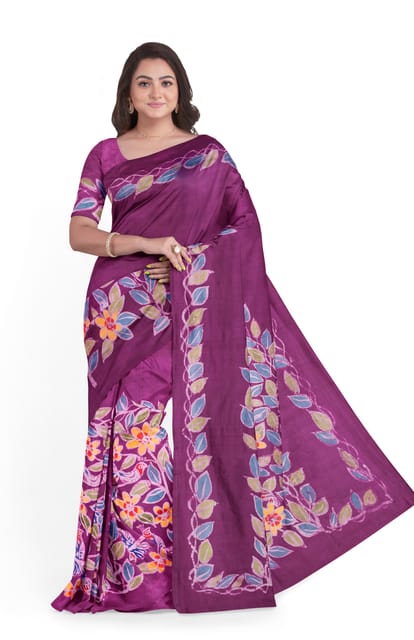 Purple Batik Silk Saree