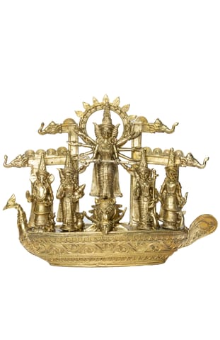Dokra Table Top Durga Family - 9inch x 11inch