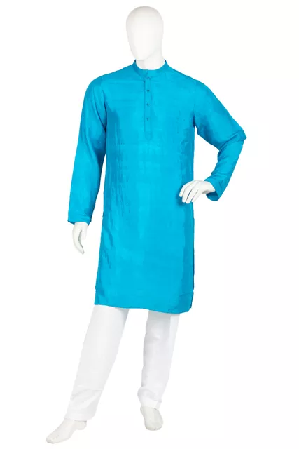 Handwoven Garod Silk Kurta in Turquoise Blue (Slim Fit)