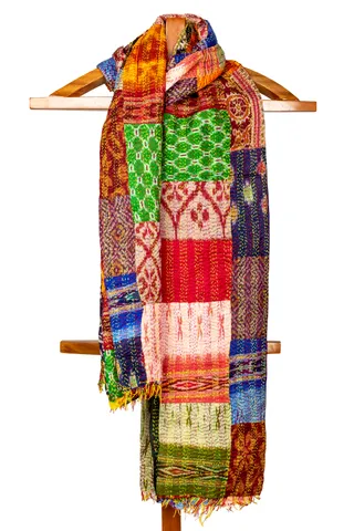 Handwoven Silk Multicolored Kantha Stitch Tappi Stole
