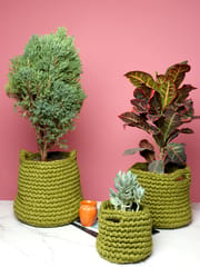 Camouflage crochet plant pot holder from Habere India/ Designer indoor plant pots which is multi-functional/ stylish crochet indoor planters online
