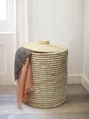 Laundry basket for baby clothes storage/Clothes basket/ Palm leaves laundry clothes basket is the best alternative to cheap wicker laundry basket (Round)