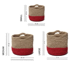 Natural & Crimson Red crochet plant pot holder from Habere India/ Designer indoor plant pots which is multi-functional/ stylish crochet indoor planters online