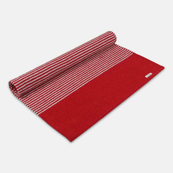 Habere India-All the Cultures Fabricating India - Handmade/Handloom 100% Cotton Striped Carpet & Bedside Runner, Also for Yoga/Exercise (Red)