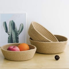 Decorative tray/storage baskets trays/office table paper tray which can be also used as a vegetables tray/ Use this natural Jute/Straw/dry grass/Seagrass/Kouna Grass small tray online as gift hamper basket/wardrobe basket  -  Set of 3