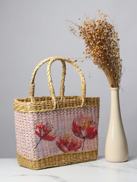 HabereIndia - Picnic baskets/ decorative storage baskets/clothes storage baskets for shelves which are perfect alternatives to wicker storage baskets/ Use this natural Straw/Dry grass/Seagrass/Kouna Grass basket as baby clothes basket/under shelf storage basket