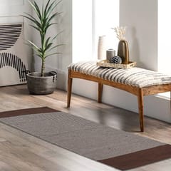 Habere India-All the Cultures Fabricating India - Handmade/Handloom 100% Cotton Striped Carpet & Bedside Runner, Also for Yoga/Exercise (Brown)