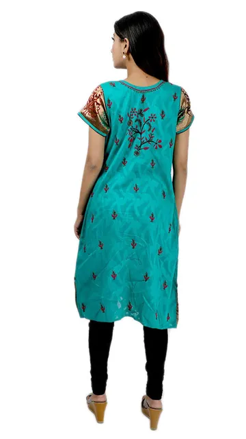 Rohia by Chhangamal Women's Hand Embroidered Multi Colour Cotton Chikan Kurti