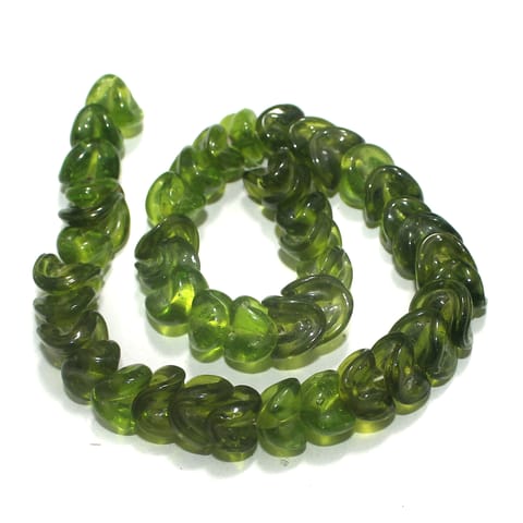 5 strings of Twisty Glass Beads Light Green 12mm
