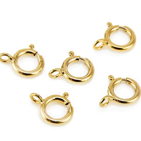 10 Pcs, 9mm Korean Golden Brass Spring Ring Clasps