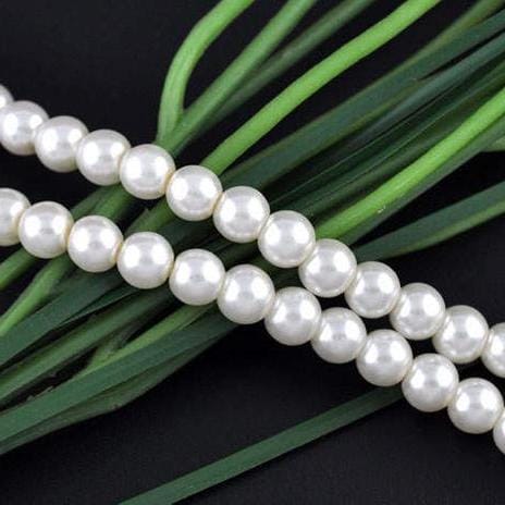 40 Pcs Glass Pearl Round Beads White 10 mm