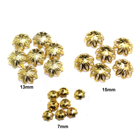 150 Pcs Metal Beads Caps Combo Golden