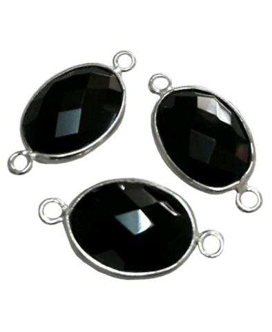 Sterling Silver Black Onyx Oval Connector