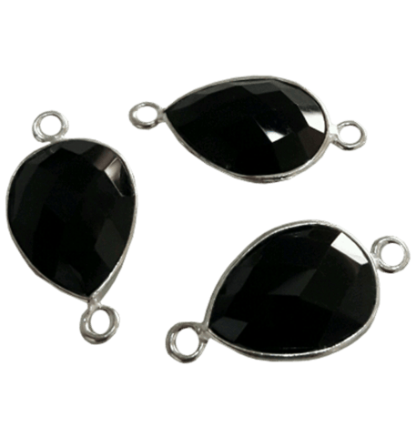 Sterling Silver Drop Black Onyx Connector 21x11mm