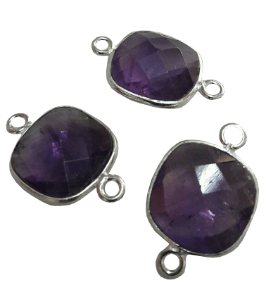 Sterling Silver Square Amethyst Connector 19x12mm