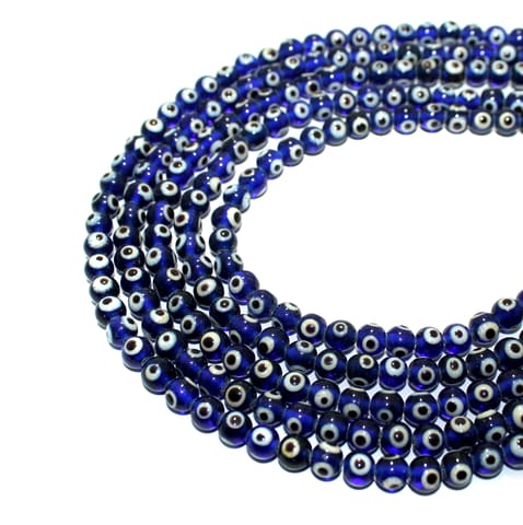 2 Strings, 6mm Glass Evil Eye Round Blue Beads