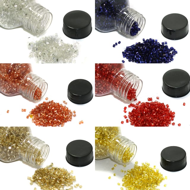 6 Colors 2 Cut Seed Beads Bottles Combo Multicolor, Size 11/0