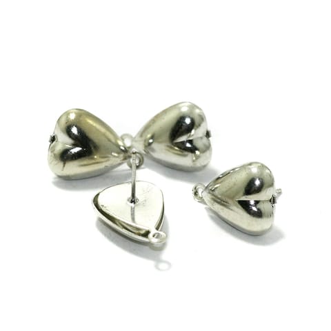 5 Pairs Post Stud Earring Findings Heart Shaped With Closed Loop 16x11mm
