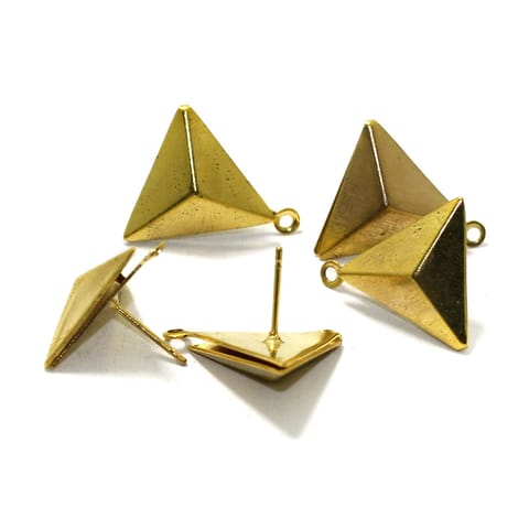 5 Pairs Post Stud Earring Findings Triangle Shaped With Closed Loop Gold 13mm