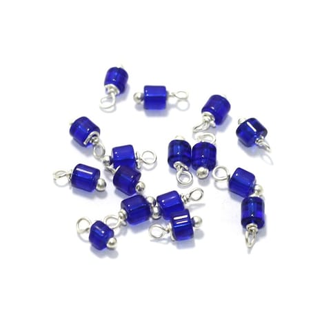 100 Pcs, 4mm Glass Loreal Beads Blue Silver Plated
